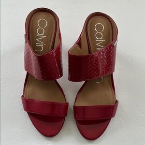 Calvin Klein Burgundy Patent Slide Mules